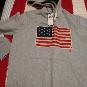 Beautiful New Ralph Lauren Polo classic america flag hoodie,size medium